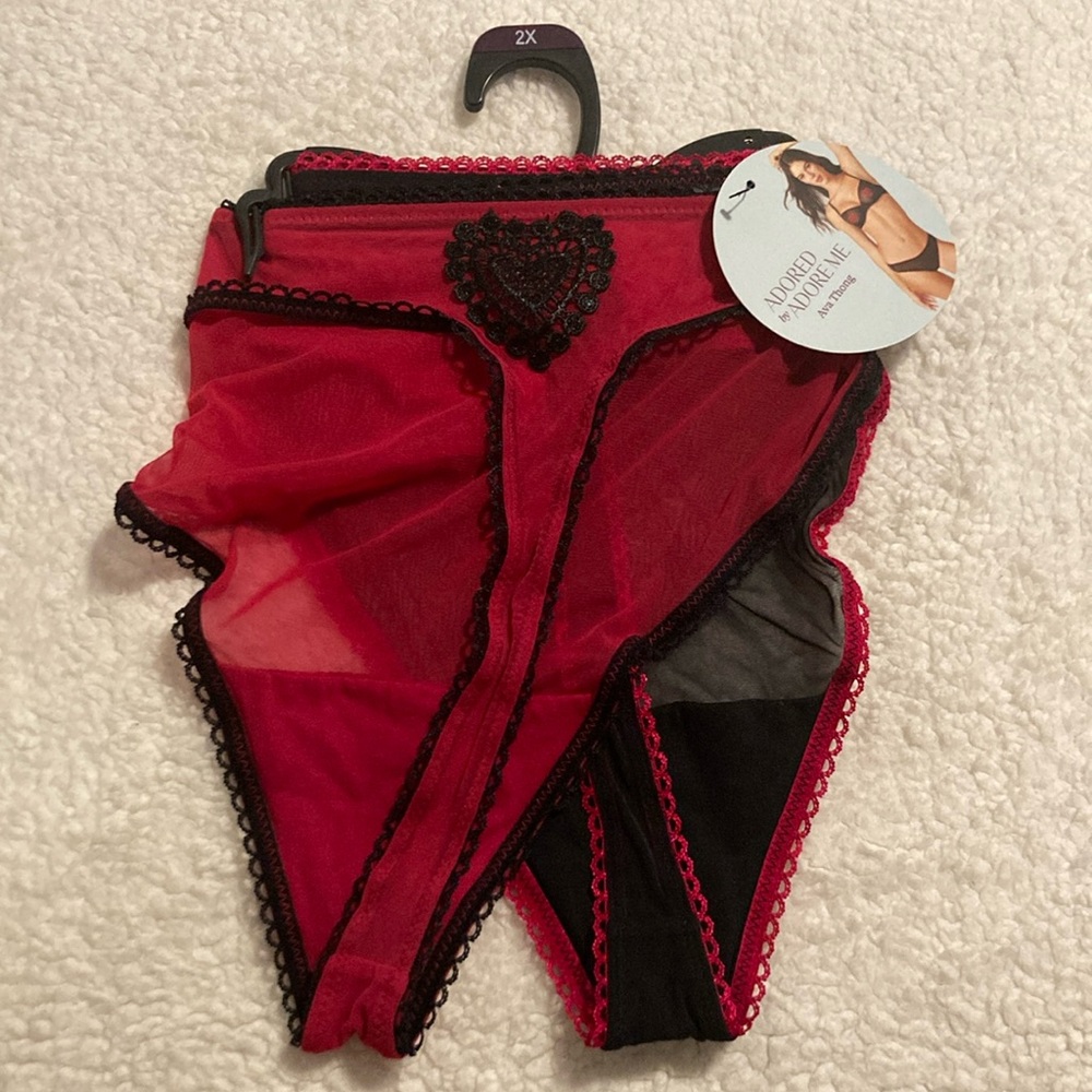 NWT Adored by Adore Me Ava Thong 2 pack red & black heart Size XXL